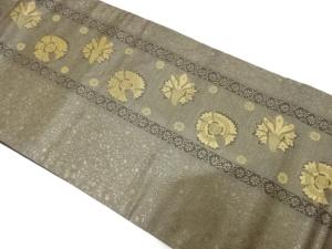 縞に花更紗模様織り出し　名古屋帯